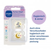 Mam Perfect Night Silikon Schnuller 2 Stück, 0-6 Monate Hase Mond