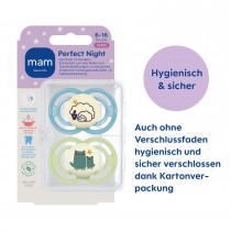 Mam Perfect Night Silikon Schnuller 2 Stück, 6-16 Monate Schaf & Frosch
