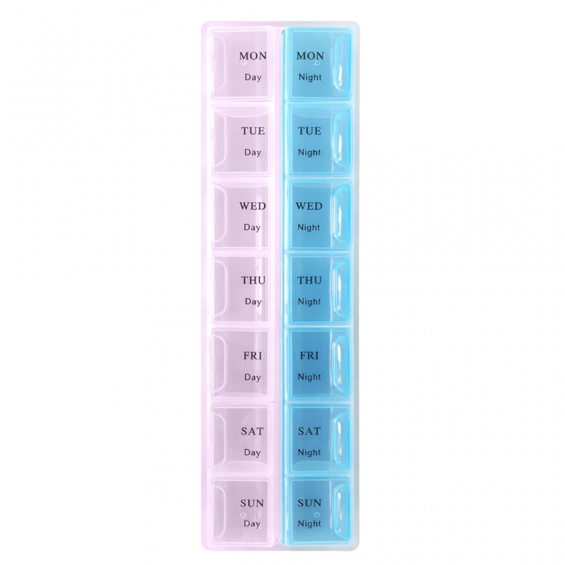 Pillendose 7 Tage – Medikamentenbox für eine Woche Tag & Nacht Blau Rosa