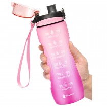 750ml Sport Trinkflasche Pop-Top – Wasserflasche mit Zeitmarkierung und Farbverlauf Rosa, Pink