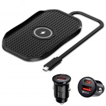 Fast Wireless Smartphone Ladegerät - Schnellladung Pad inkl. 2 Auto Ladegerät