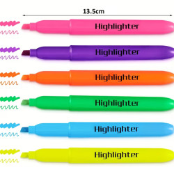 Textmarker in 6 verschiedenen Farben Pink, Violett, Orange, Grün, Gelb, Blau