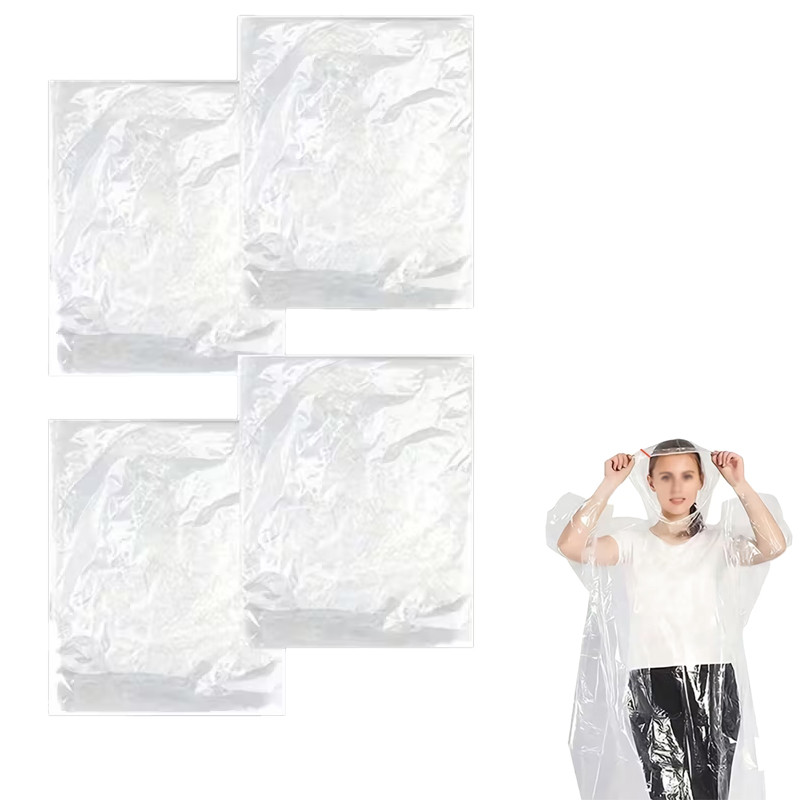 4 Stück Regenponcho, Regenpellerine Regenmantel Transparent