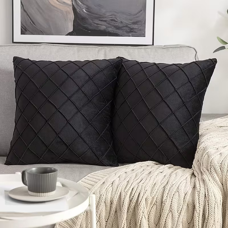 2 Stück Samt-Kissenbezüge 50x50 cm Schwarz