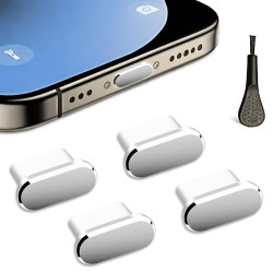 4er-Set USB-C Ladeanschlussabdeckung mit Reinigungsbürste Silber