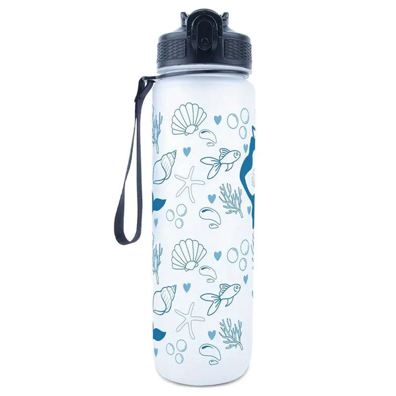 Trinkflasche mit Strohhalm – Wasserflasche 1000 ml Sea Life Blue