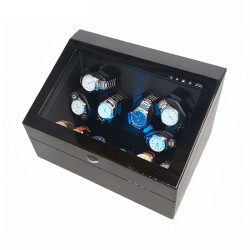 Uhrenbeweger für 6+6 Uhren, Watchwinder Black Wood Grain