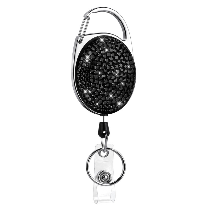 Ausziehbarer Schlüsselanhänger mit Kartenhalter und Taschenclip Diamond Noir