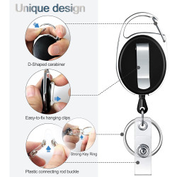 Ausziehbarer Schlüsselanhänger Diamond Noir mit Kartenhalter | befox.ch