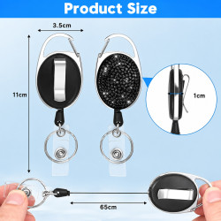 Ausziehbarer Schlüsselanhänger mit Kartenhalter und Taschenclip Diamond Noir