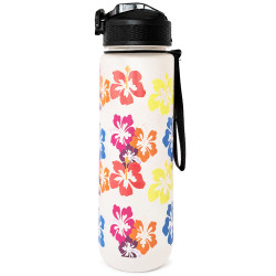 Trinkflasche mit Strohhalm – Wasserflasche 1000 ml Hibiskus Transparent