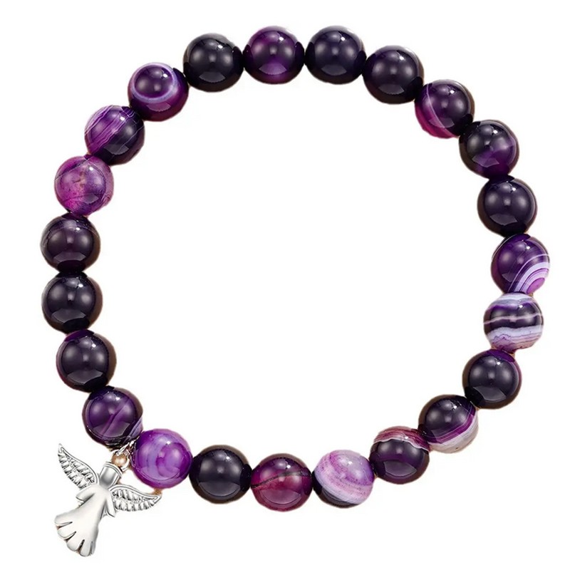 Schutzengel Perlenarmband aus Naturstein Lila