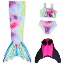 Meerjungfrau Badeanzug mit Bikini und Monofin Monoflosse 4-teilig 130 cm Multicolor