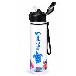 Trinkflasche mit Strohhalm – Wasserflasche 1000 ml Good Vibes Transparent