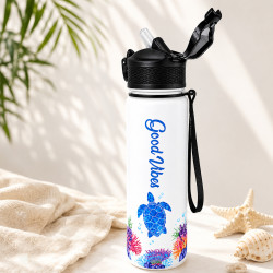 Trinkflasche mit Strohhalm 1000 ml Good Vibes Transparent | befox.ch