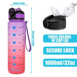 Trinkflasche mit Strohhalm – Wasserflasche 1000 ml Good Vibes Lila / Coral