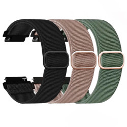 3er-Pack Dehnbares Nylon-Armband mit Einzelschlaufe – 22mm Schwarz, Altrosa, Grün