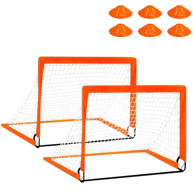 2 Stück Pop-up-Fussballtore 120x80 cm und 6 Training Marker Orange