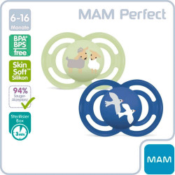 Mam Perfect Silikon Schnuller 2 Stück, 6-16 Monate Schaf / Vogel