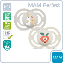 Mam Perfect Silikon Schnuller 2 Stück, 6-16 Monate Hase / Apfel