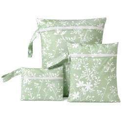 3 Stück Wetbag Windeltasche Set Leaf Green – Praktische Nasstaschen für unterwegs