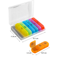 Pillendose 7 Tage – Wöchentliche Medikamentenbox – morgen & abend Rainbow