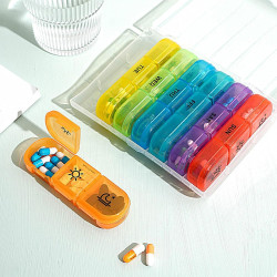 Pillendose 7 Tage – Wöchentliche Medikamentenbox – morgen & abend Rainbow