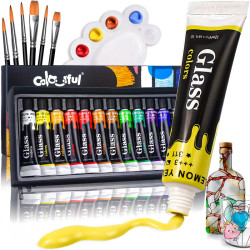 12 Glasfarben mit 6 Pinseln und Palette