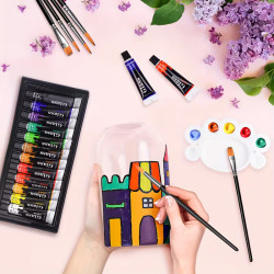 12 Glasfarben mit 6 Pinseln und Palette
