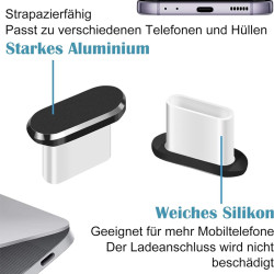 4er-Set USB-C Ladeanschlussabdeckung mit Reinigungsbürste schwarz
