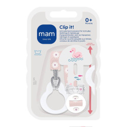 Mam Schnullerband Clip it! Schwan Rosa