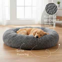 Katzenbett & Hundebett Donut – superweich & flauschig Ø 70 cm Grau