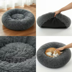 Katzenbett & Hundebett Donut – superweich & flauschig Ø 70 cm Grau