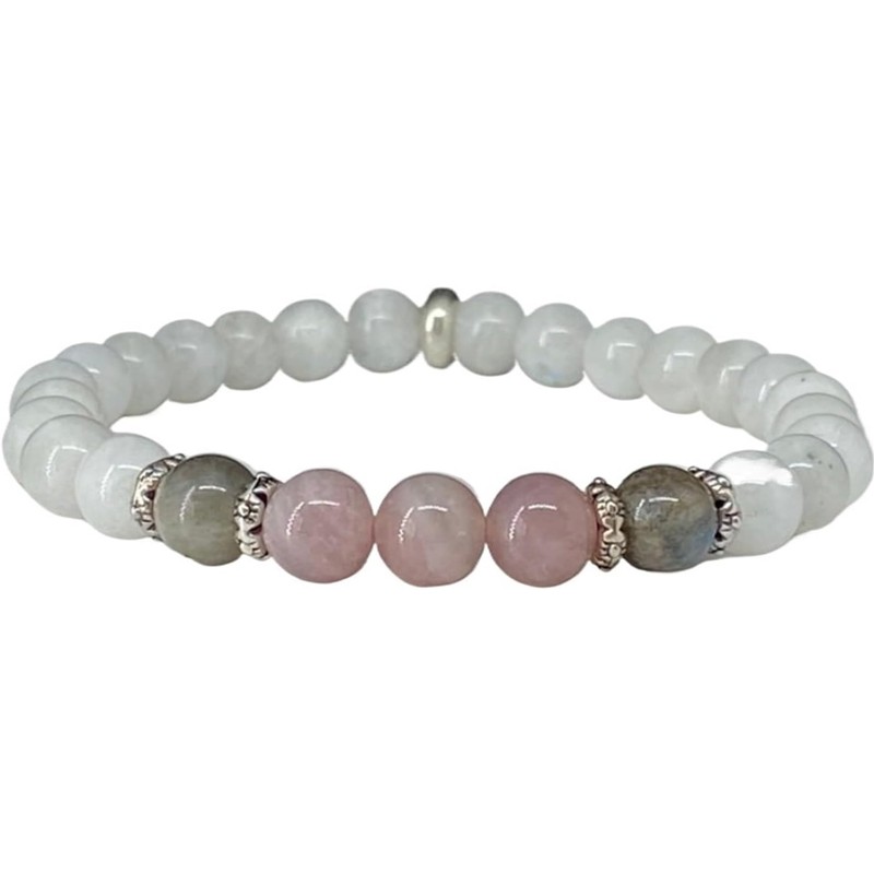 Mondstein, Labradorit & Rosenquarz Armband – Natursteinperlen 6 mm