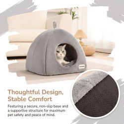 Katzenhöhle aus Plüsch mit Kissen 40×40×40 cm – Kuscheliges Katzenbett Grau