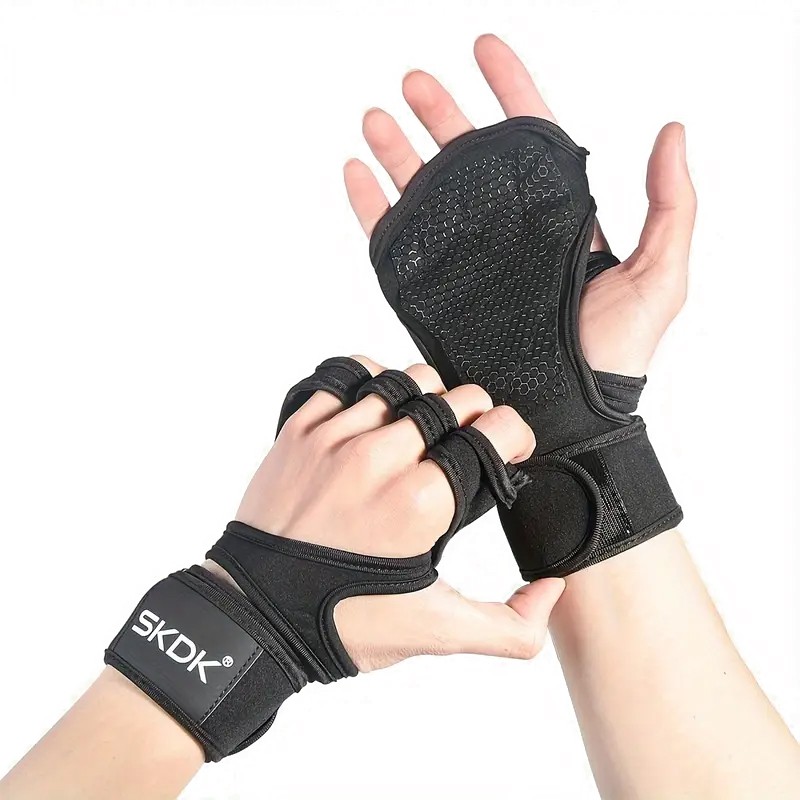 Fitness-Handschuhe mit Handgelenkband & Silikongriff – Grösse M