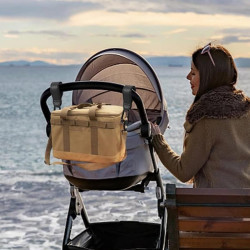 2er-Set Kinderwagenhaken mit PU-Schlaufe – Karabinerhalterung Grau
