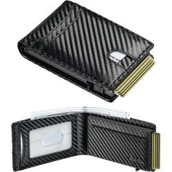 Kartenetui mit Kartenauswurf & Geldfach – Wallet Kartenhalter Carbon-Look Schwarz