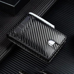 Kartenetui mit Kartenauswurf & Geldfach – Wallet Kartenhalter Carbon-Look Schwarz