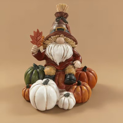 Zwergfigur mit Kürbissen Herbstdeko 15 cm | befox.ch