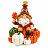 Herbstliche Zwergfigur mit Kürbissen aus Kunstharz – 15 cm