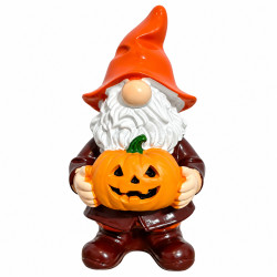 Mini Zwerg mit Kürbis aus Kunstharz – Herbstdeko 11 cm