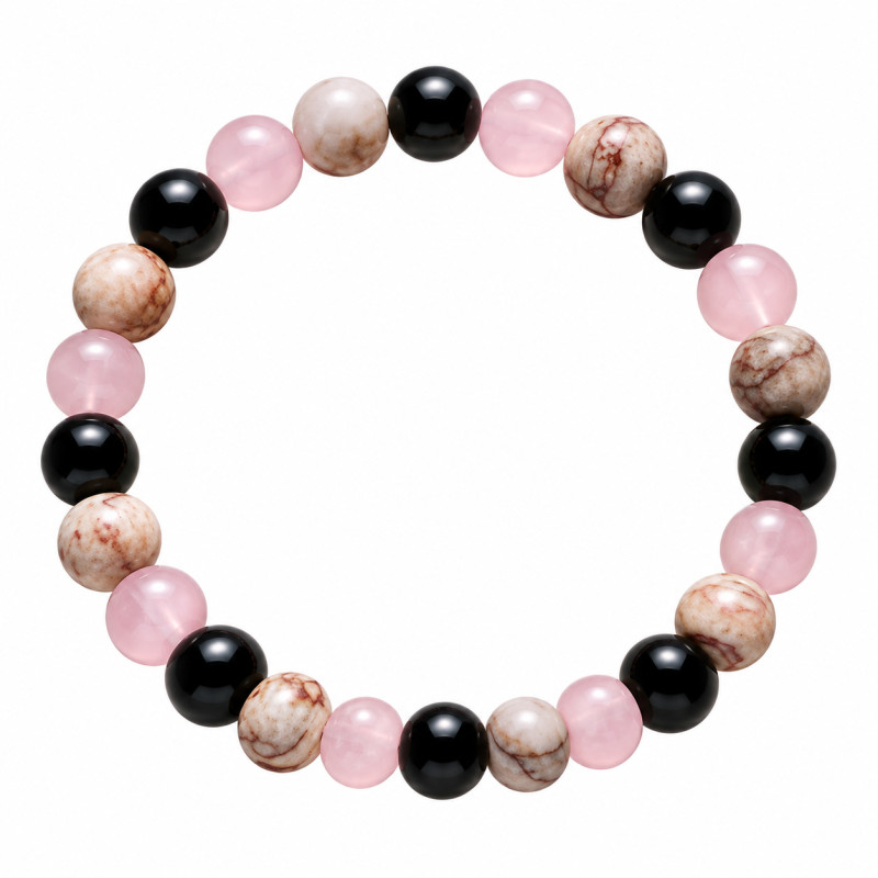 Perlenarmband Rosa-Schwarz 8 mm | befox.ch