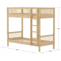 Flexa CLASSIC RAW Etagenbett mit Sprossen und gerader Leiter, 90x200 cm, Kiefernholz Natur