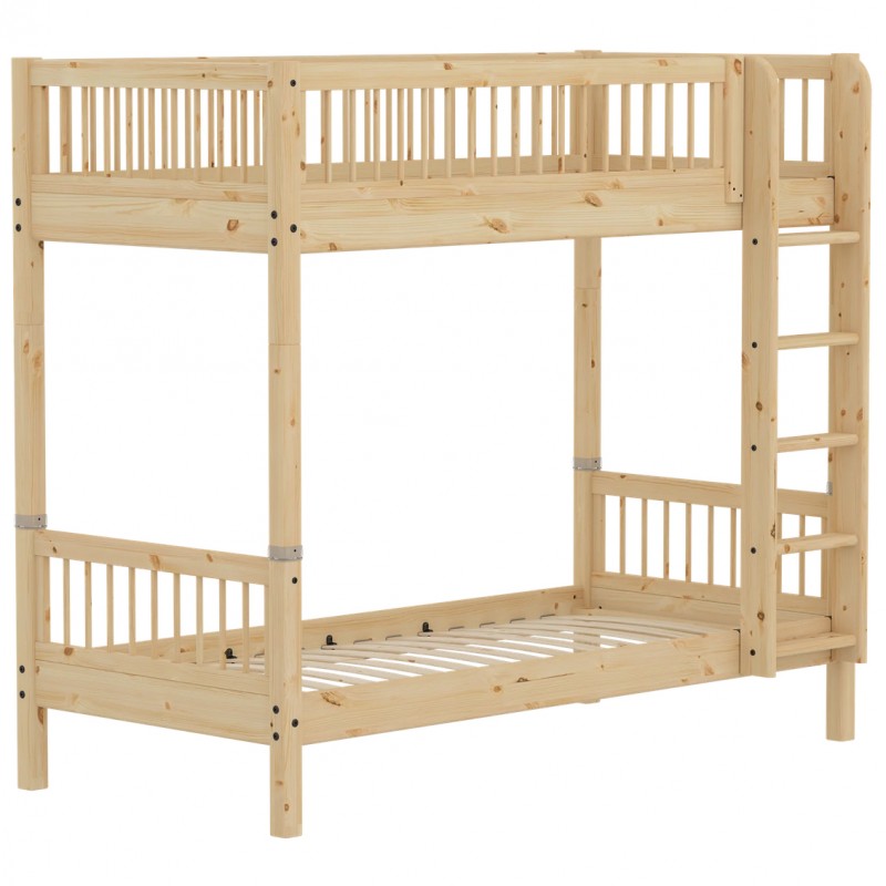 Flexa CLASSIC RAW Etagenbett mit Sprossen und gerader Leiter, 90x200 cm, Kiefernholz Natur