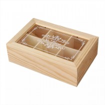 Teebox aus Holz mit 6 Fächern und Sichtfenster – Holzbox Teeaufbewahrung