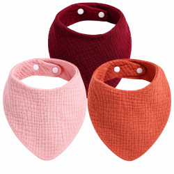 Lätzchen Baumwoll Musselin 3 Stück – Rosa, Rot, Orange