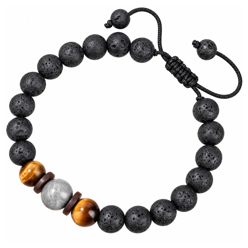 Perlenarmband mit Mondstein- und Tigeraugenoptik – 8 mm, Schwarz/Braun