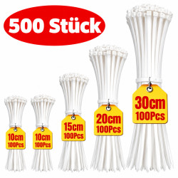 Kabelbinder Weiss – 500 Stück – 3 mm schmal – 10, 15, 20 und 30 cm
