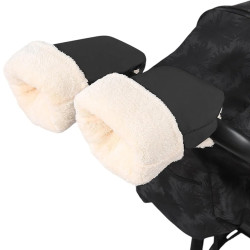 Kinderwagen-Handwärmer Schwarz – Gefütterte Kinderwagenhandschuhe mit Druckknöpfen